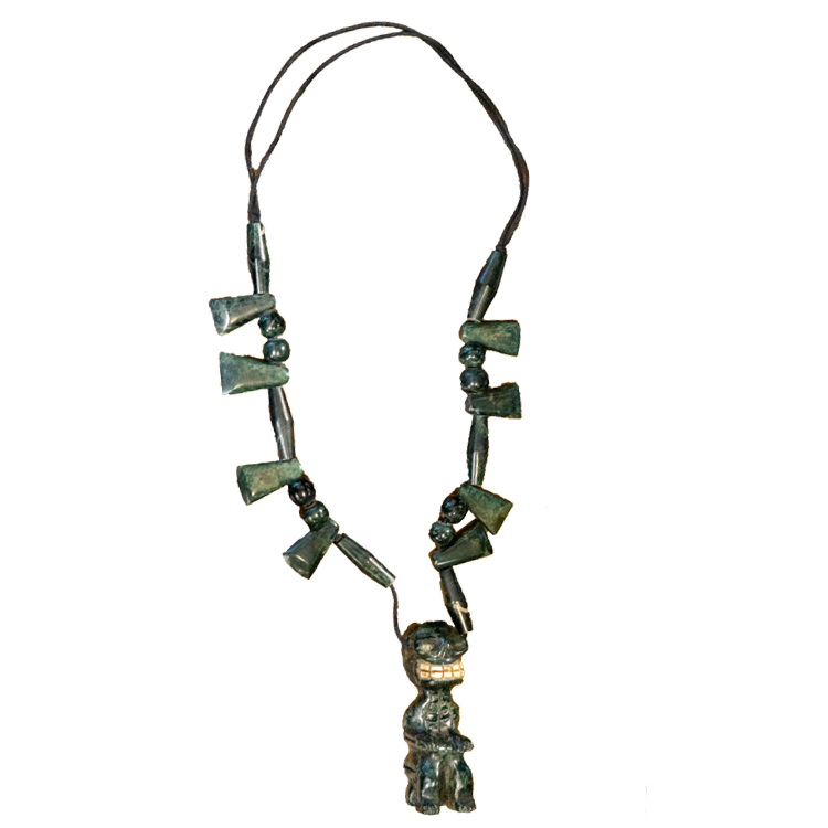 Jade Necklace with Mictlantecuhtli Style Figurine Pendant