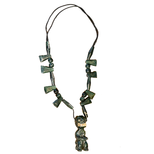 Jade Necklace with Mictlantecuhtli Style Figurine Pendant
